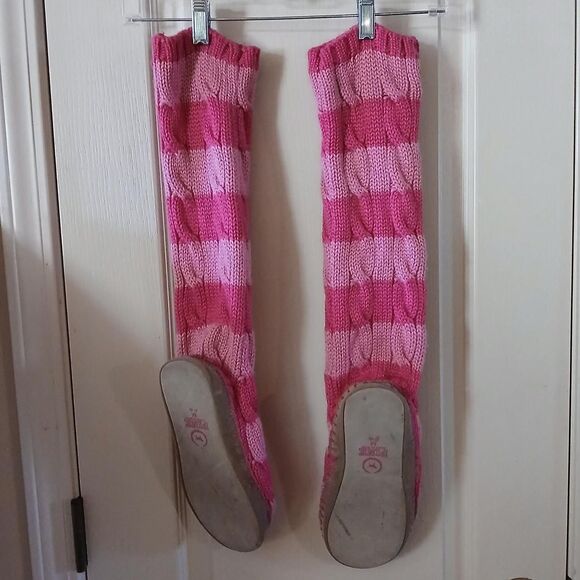 RARE Y2K VTG Victoria's Secret PINK Cable Knit Striped Knee-High Slippers M 7/8 - Picture 7 of 8